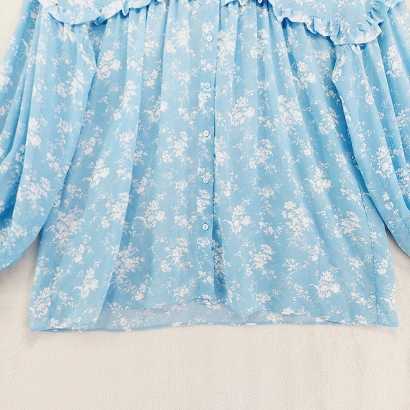 ZARA Women’s Blue Floral Sheer Long Sleeve Button Front Blouse P3088 - Picture 3 of 8